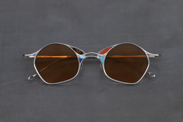 Rigards Titanium Hand Polished Eyeglasses RG-RG1032TI-GDTHJ RG1032TI Antique Titanium Matte Salmon Lenses